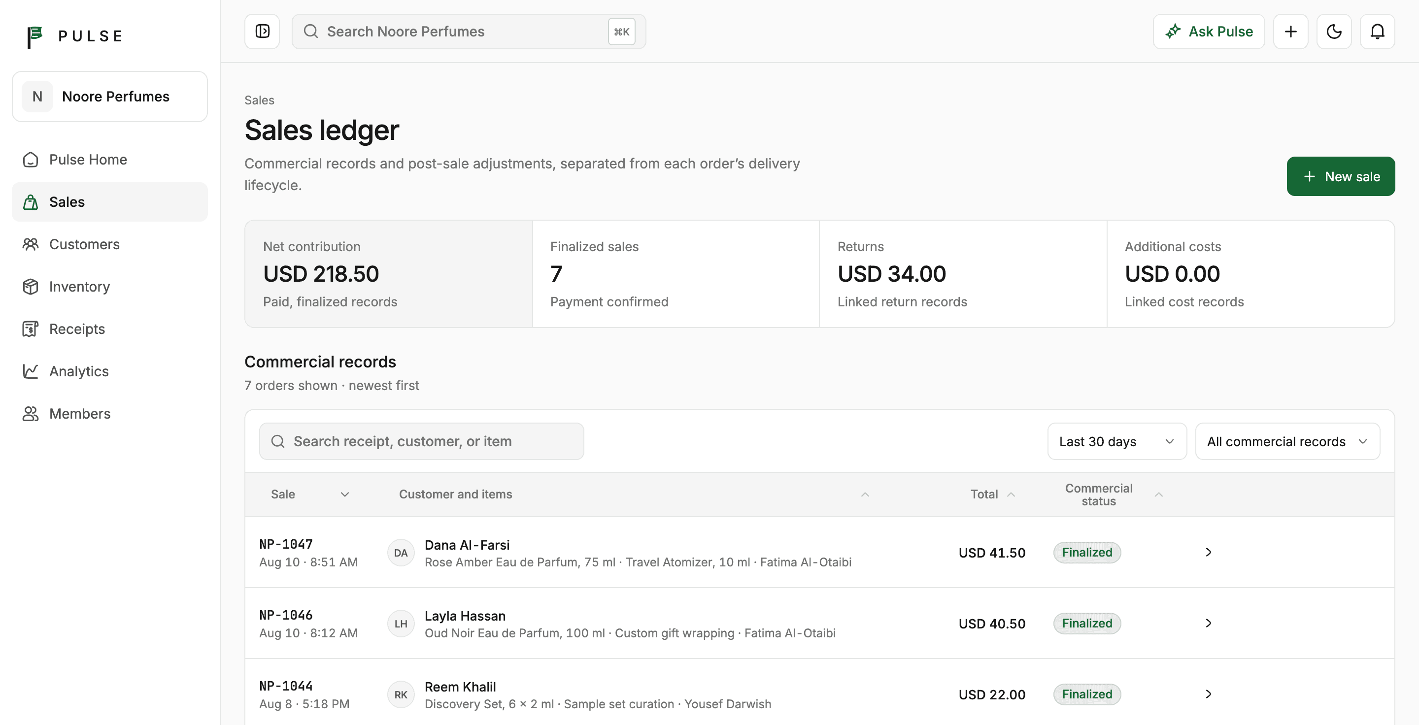 Pulse Sales ledger